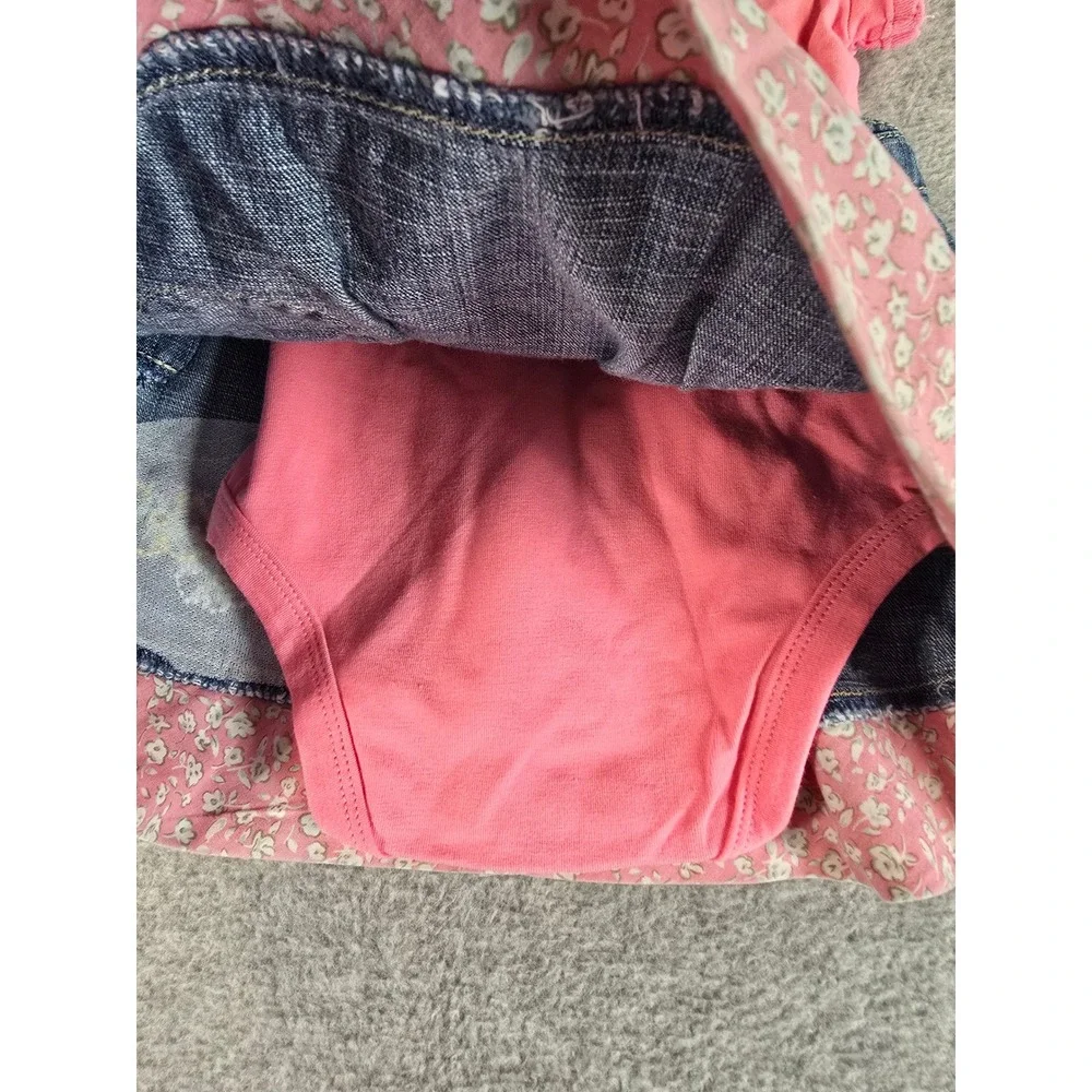 Genuine Baby OshKosh 6m Denim Jumper Dress Pink Bodysuit Floral Y2K Deadstock